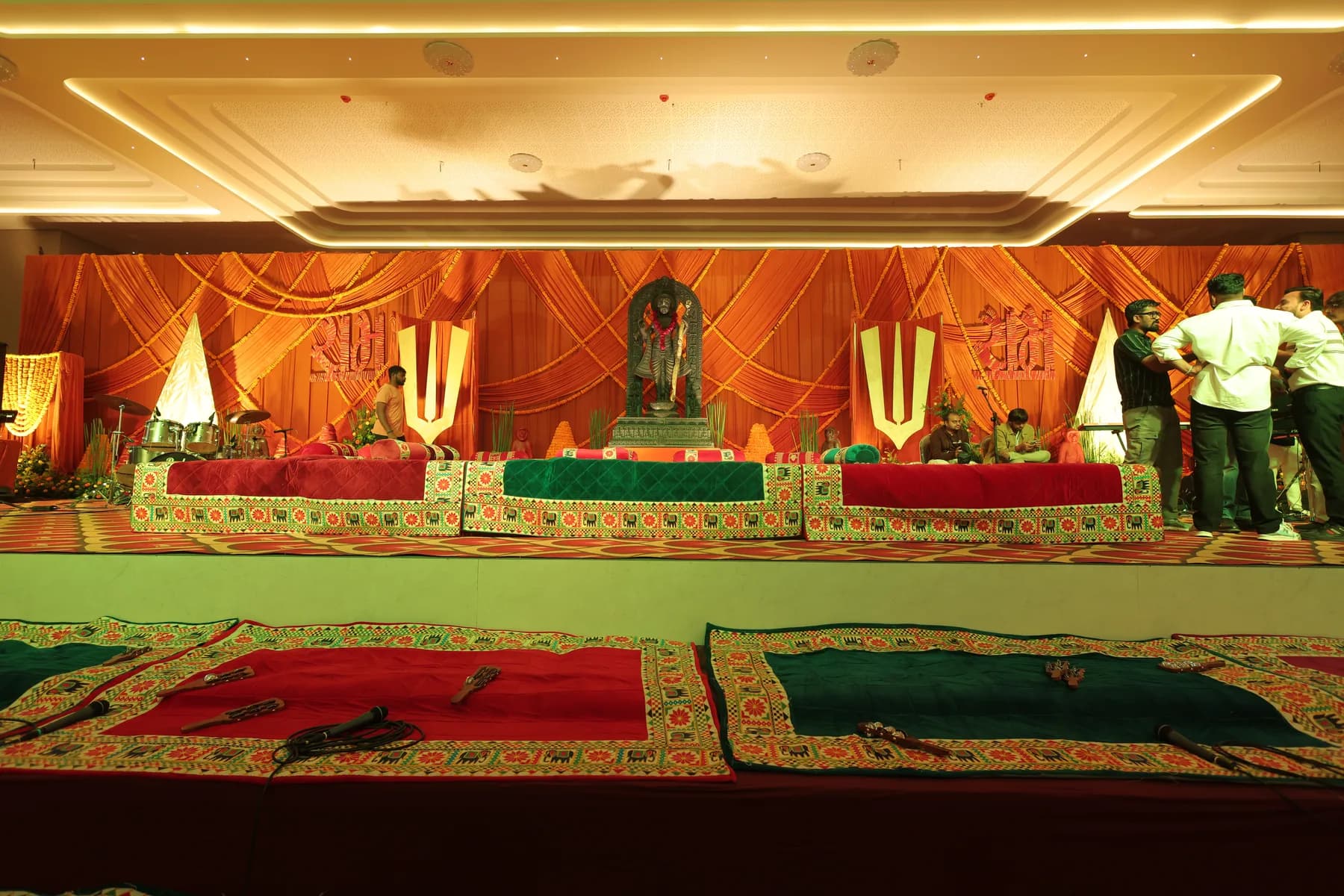Stage and lighting setup inside the air-conditioned banquet hall